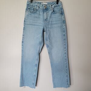 Zara Loose Light Wash Raw Hem High Rise Jeans Women 4 Casual Boho Grunge Western